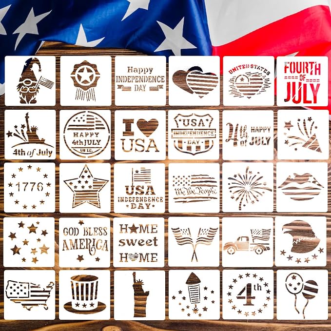 Amazon.com : 30PCS Patriotic Stencils, 3x3" Reusable Small 4th of July ...