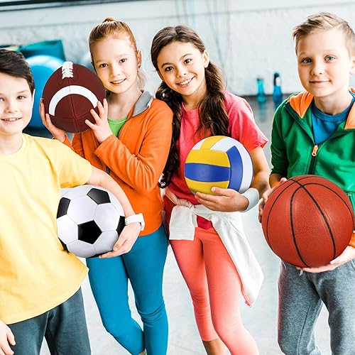 Miniatura 7 de HyDren Juego de 4 pelotas deportivas de tamaño oficial para baloncesto, balón de fútbol, voleibol, con bolsa de transporte y inflador, regalo para