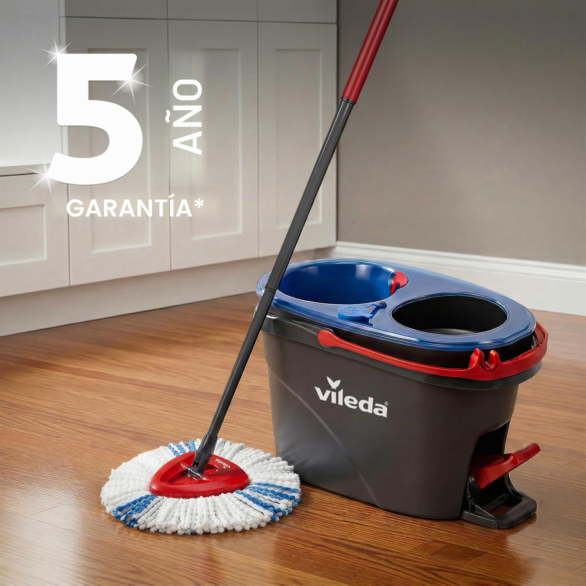 Vileda H2PrO - Sistema de fregona giratoria Vileda H2PrO | Separación de Agua de Doble Compartimento | Escurrido sin Esfuerzo | Limpieza con Microfibra | Sin Usar Las Manos | Diseño ergonómico