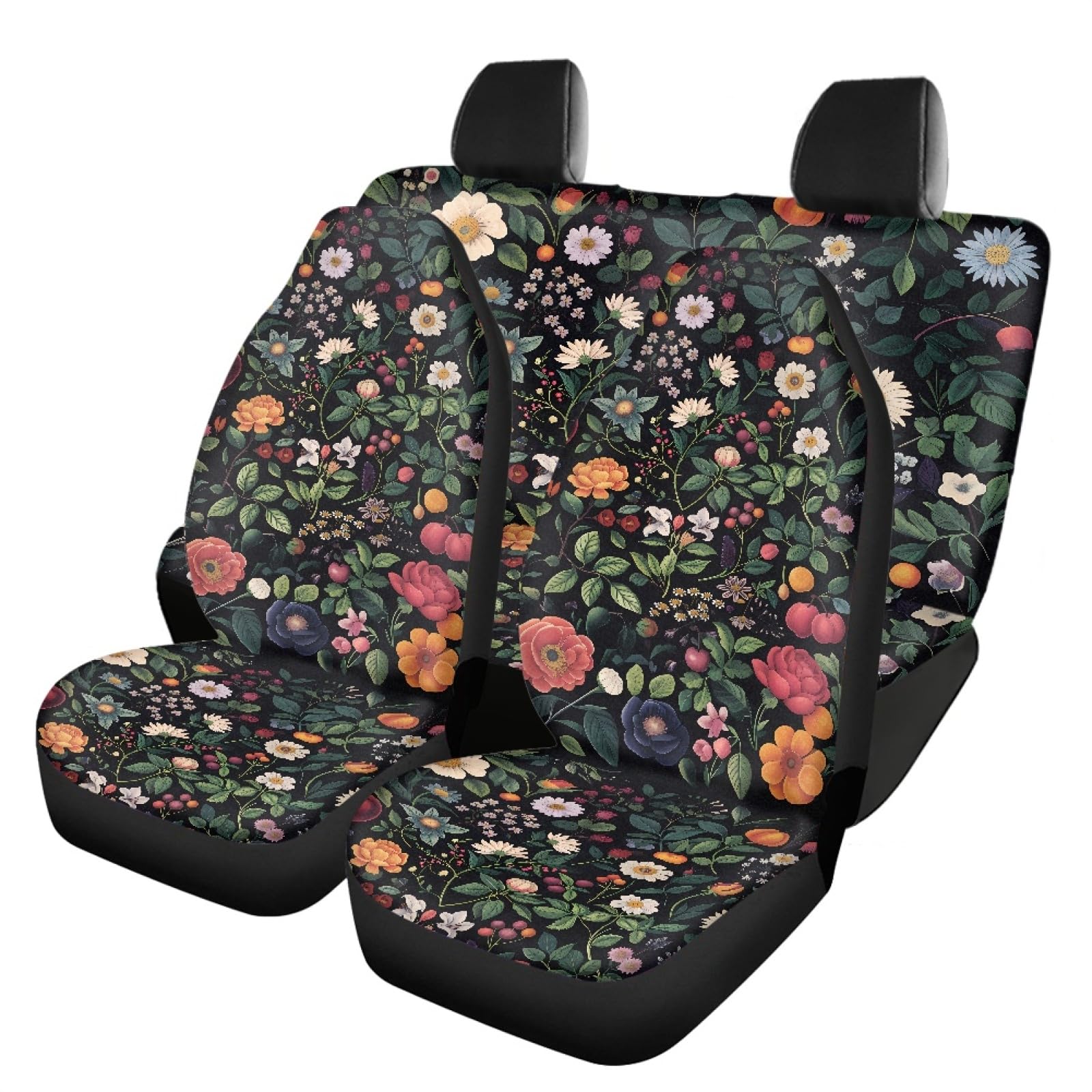 JOAIFO Tropical Flowers and Plants Print Car Seat Covers Full Set Car Seat Cover Front and Rear Split Bench Protection Universal Fit for Most Cars Trucks SUVs Sedans,4 Pieces