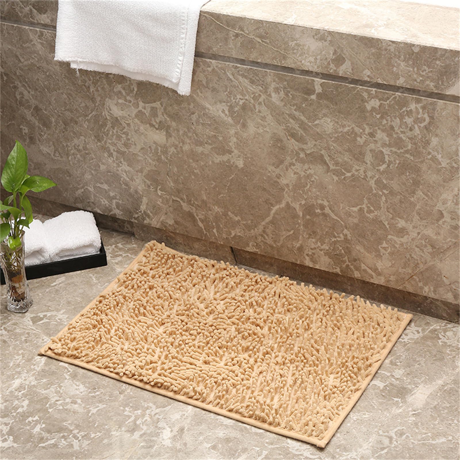 Alfombra de baño de felpilla suave y antideslizante, alfombra de ducha de microfibra de secado rápido (40 x 60 cm, caqui), acogedora alfombra de baño para decoración del hogar, ideal para comodidad y