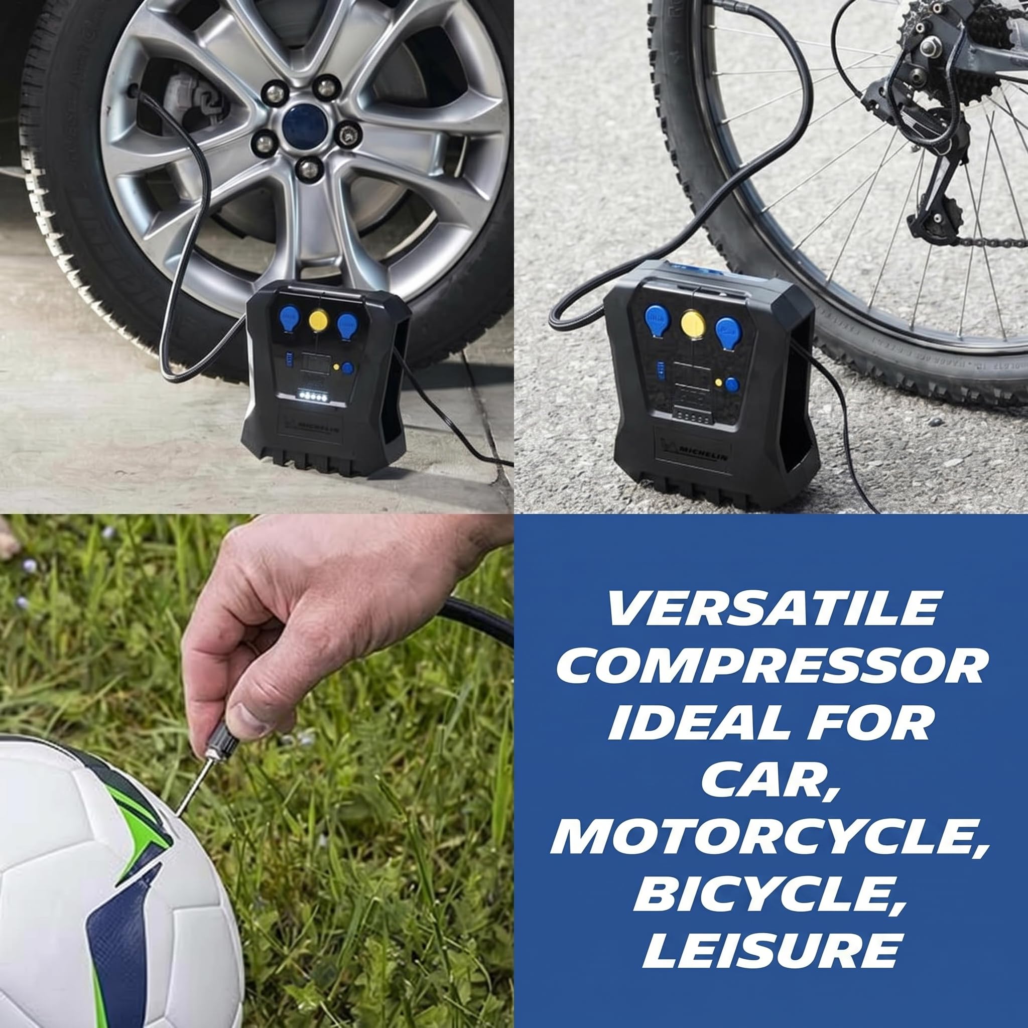 MICHELIN 009519 Compresseur à Air 12 V Programmable – 7 Bars – Gonflage Pneus de Voiture en 3 Minutes – Arrêt Automatique - Manomètre Digital – Robuste Compact – LED - Livré avec Embouts adaptateurs