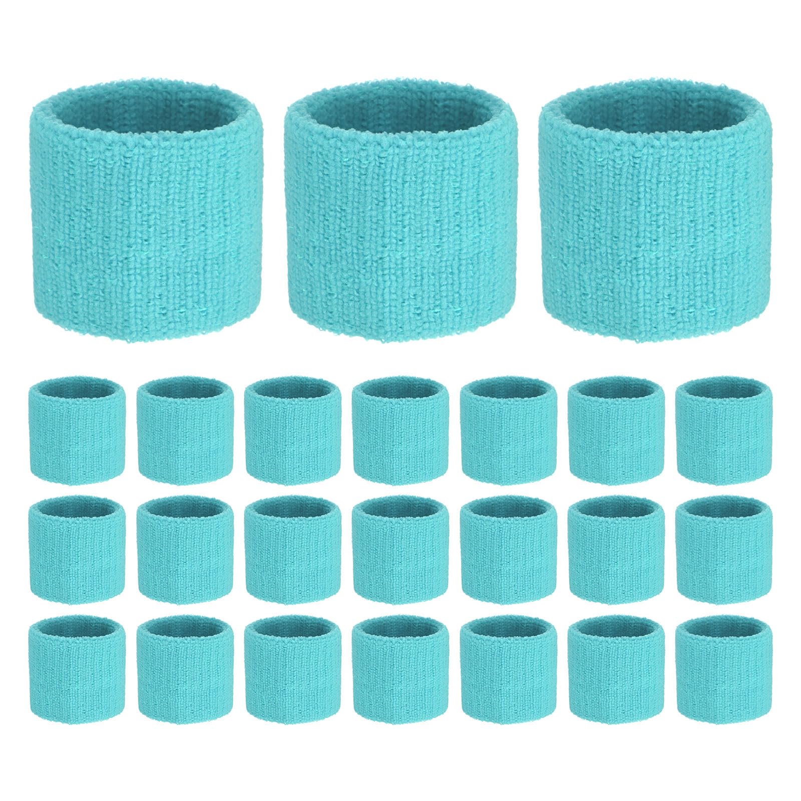TIXIPEM Sports Sweatbands [24PCS] - Cotton Terry Cloth Wristbands Sweat Absorbent Use for Workout & Basketball & Running - [Sky Blue-5CM W] Sweatbands Sports Wristband for Adult Teen