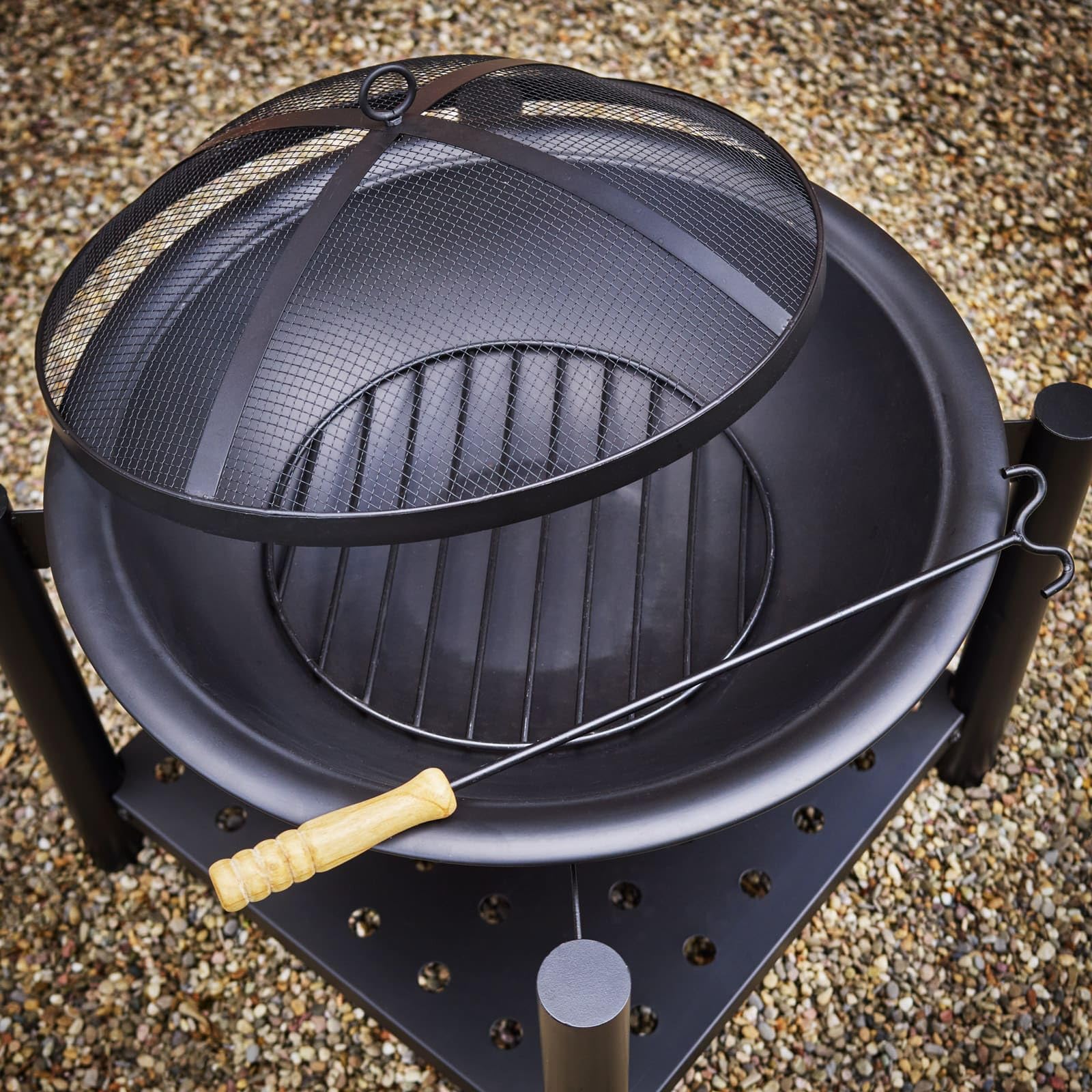 Deuba Braciere Rotondo Ø 55cm Attizzatoio Parascintille Ripiano Portaoggetti Camino Giardino Stufa