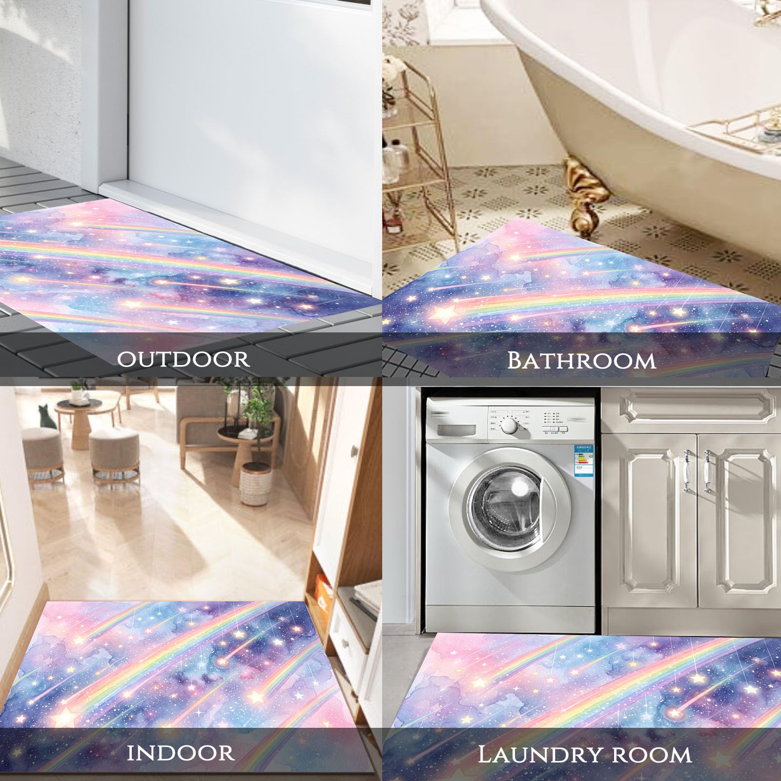 Felpudo Entrada Casa, 80x120cm Alfombra de Puerta Arcoíris De Meteoros Tapetes de Interior Estilo De Chica Soñadora Antideslizante para Decorativo Dormitorios y Zonas Entrada Cuartos, Azul-Púrpura