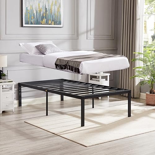Miniatura 4 de VECELO Base de cama de plataforma de tamaño individual de 18 pulgadas, base de colchón resistente con soporte de listones de acero, no necesita