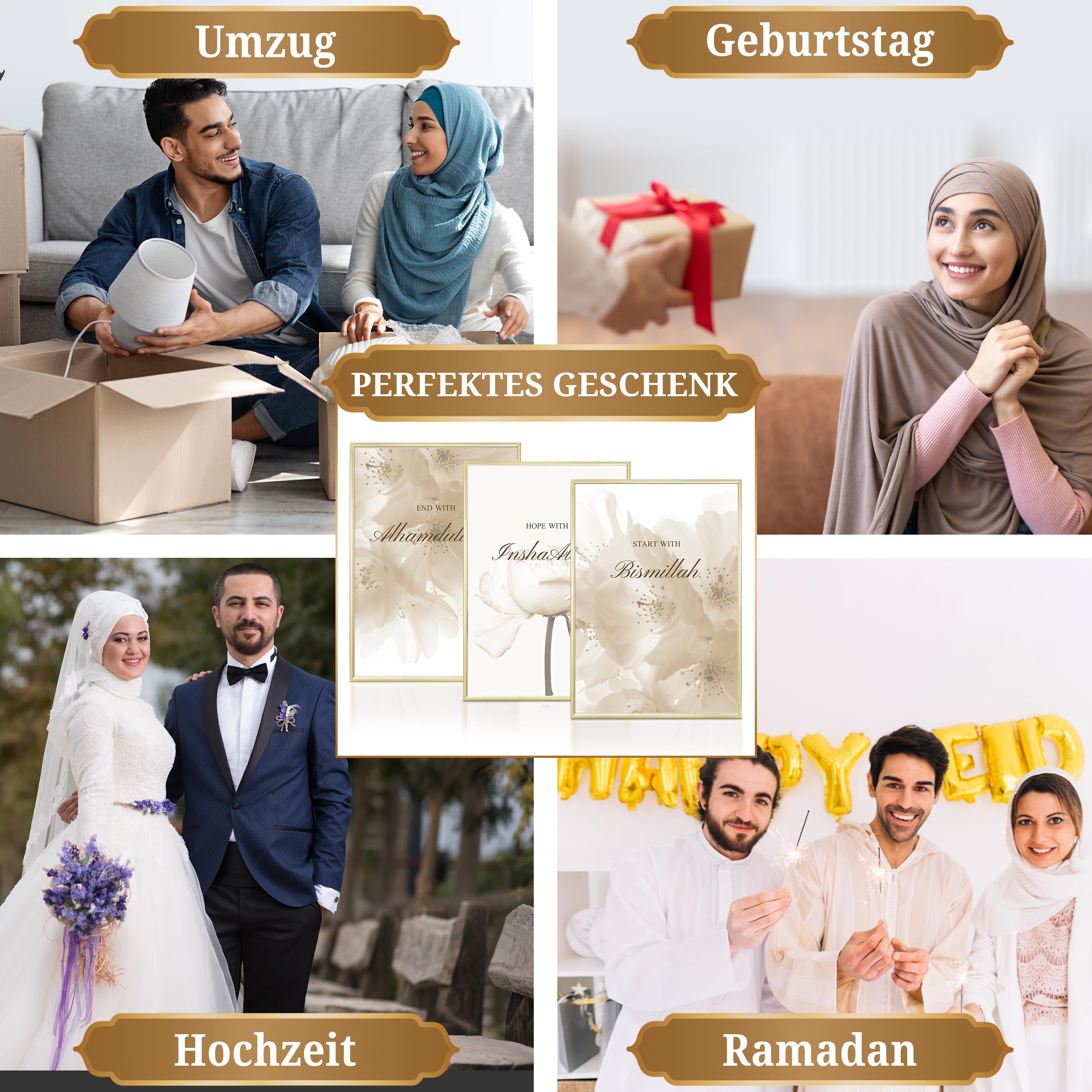 HAVA Artwork Beige Dream Poster Set, Islamische Poster, Islamische Bilder, Islamische Dekoration, Islamische Geschenke, Bilderrahmen, Allah Wandbild, 40x50 - ohne Rahmen