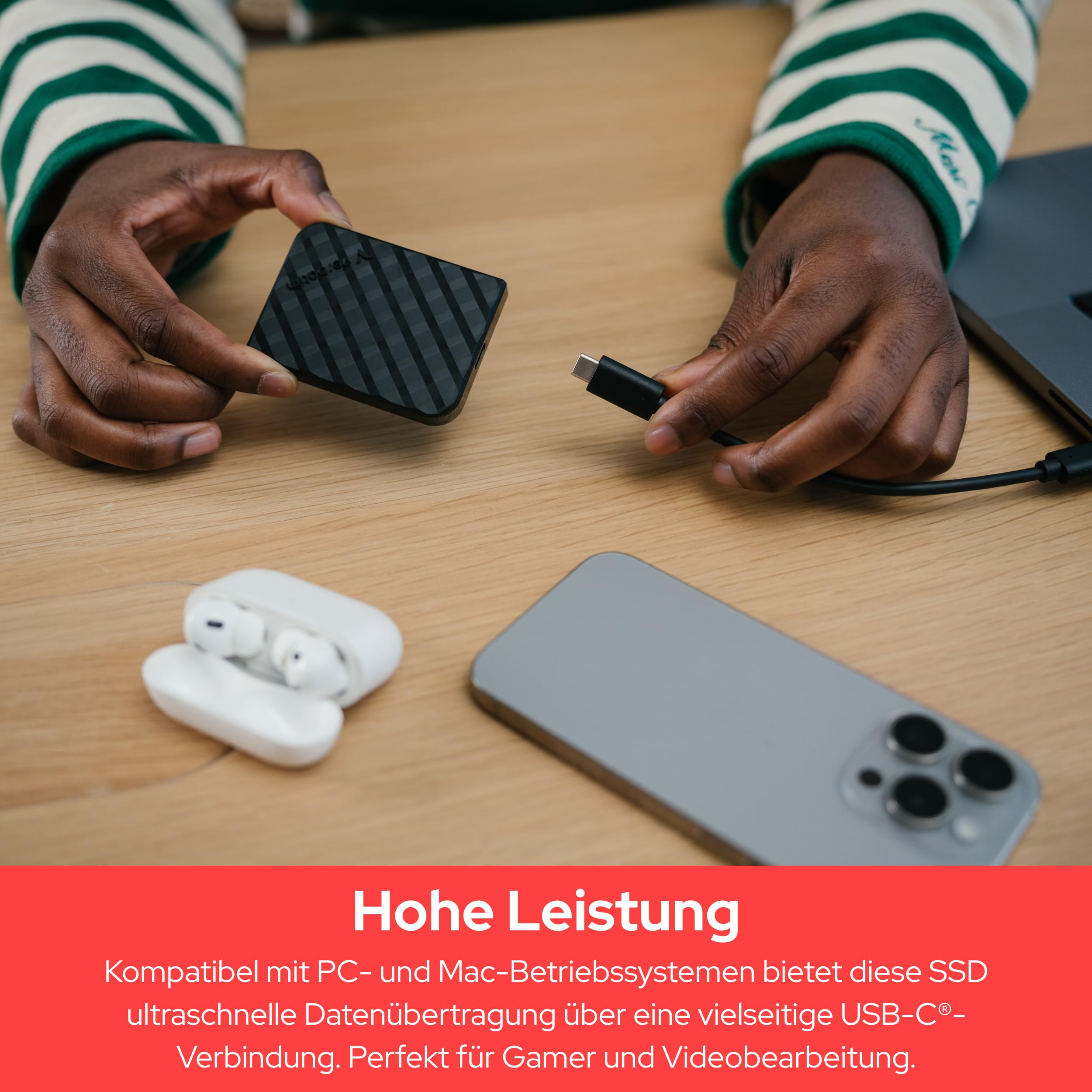 Verbatim Store 'n' Go Mini Diamond Portable SSD 512 GB, USB 3.2 Gen 2 mit USB-C-Adapter 1000MB/s, Kompakt 35 g, Hochgeschwindigkeits Datenübertragung, Nero Backup-Software, Für PC & Mac, Schwarz