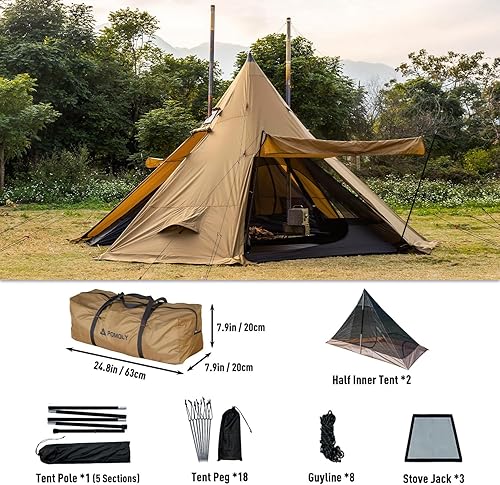 Miniatura 2 de POMOLY Tipi - Tienda de campaña caliente para campamento, tienda de campaña Bromance 70 para 2-4 personas, senderismo, caza, con 3 gatos de estufa y