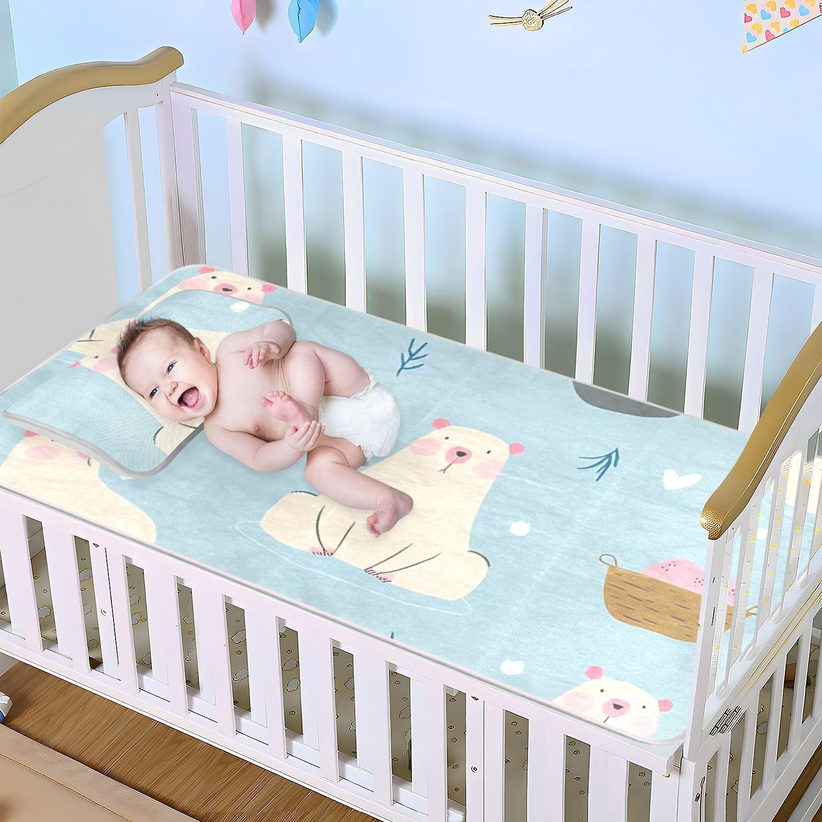 Simple Cute Blue Polar Bear Cooling Baby Crib Mattress Cover 71.1 cm x 132.1 cm Ultra Soft Pads for beds for babies & Toddler