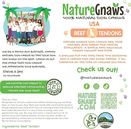 Vista 19 de Nature Gnaws Tendones de carne para perros (1 libra), grosor mixto, larga duración para perros pequeños y medianos, huesos naturales para masticar