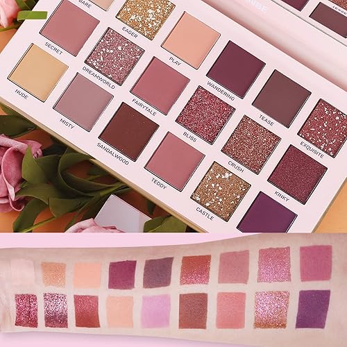 Miniatura 3 de UCANBE Kit de maquillaje para mujeres y adolescentes, 18 colores de sombra de ojos nude + 7 brochas de maquillaje suaves + bolsa de cosméticos rosa,