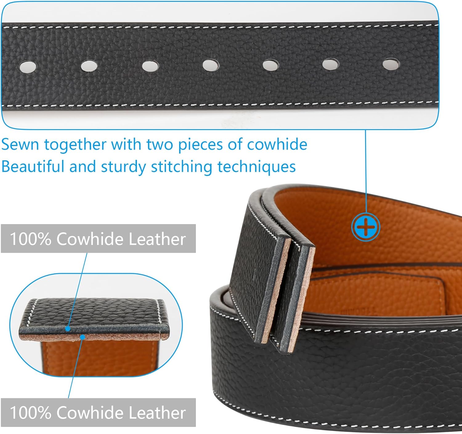 JingHao Belts for Men Big and Tall,Mens Belt Leather for Casual Jeans Dress Work All Size 28"-64" Black Brown Width 1.45" - Image 5