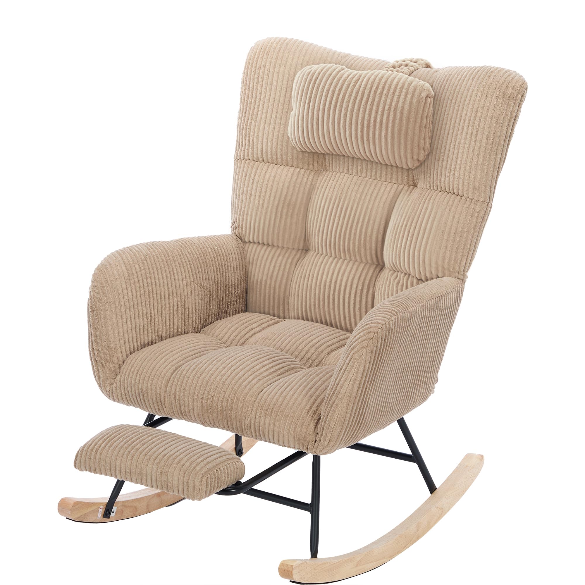 Mecedora marrón moderna tapizada de tela de alta calidad con asiento acolchado, respaldo alto, sillón e invisible, con cojín cervical