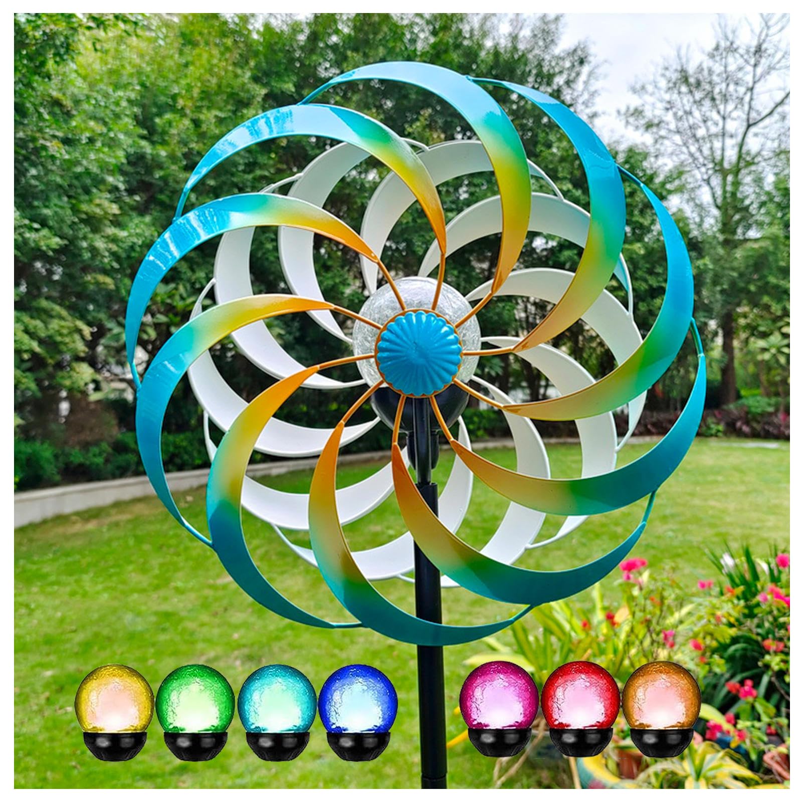 Wind Spinner Outdoor Metal, Garden Spinners Outdoor, 360° Wind With Kinetic Solar Windmill Light