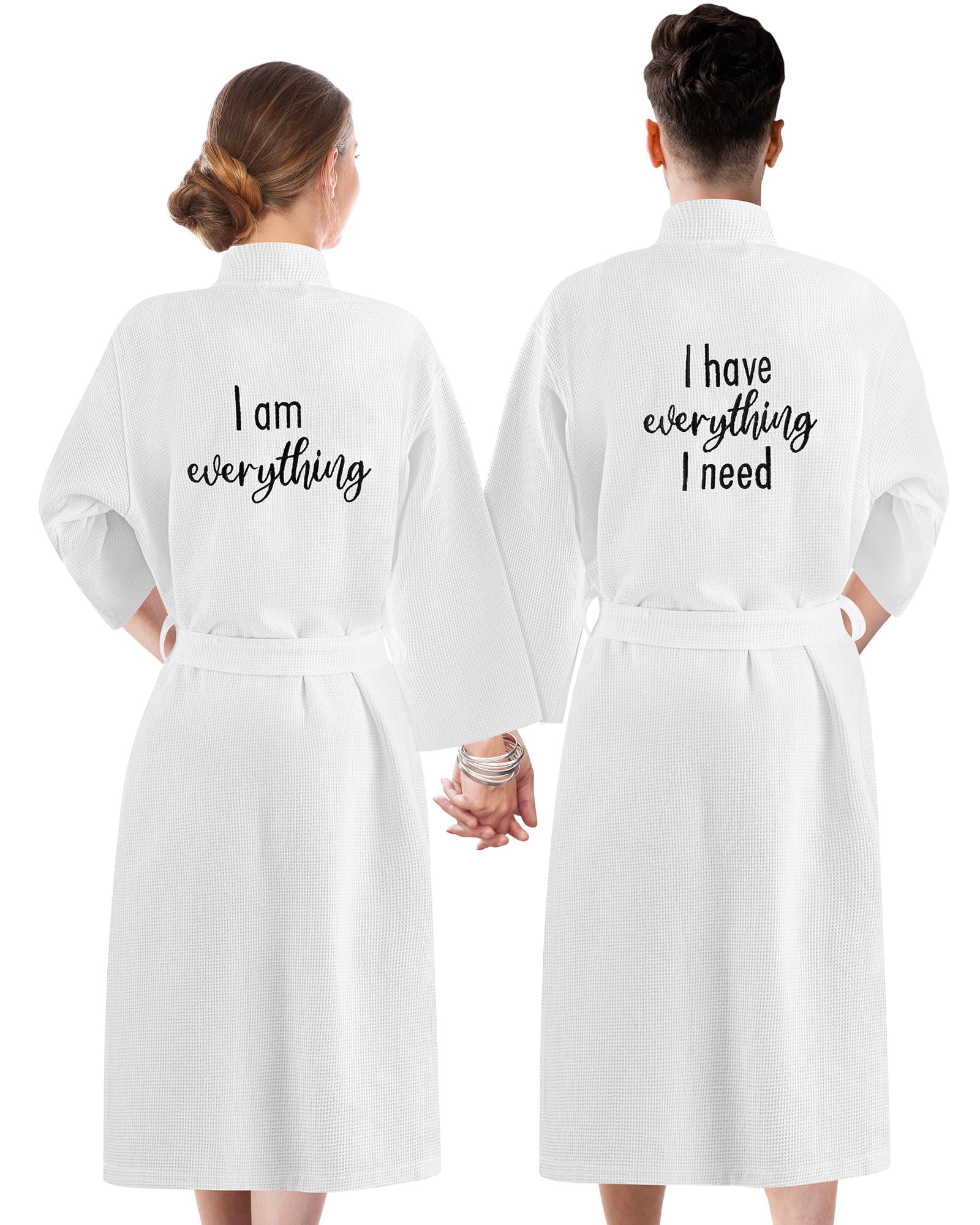 Jecery2 Pack His and Hers Robes Gifts Cotton Waffle Kimono Embroidered Matching Robes Party Anniversary Wedding