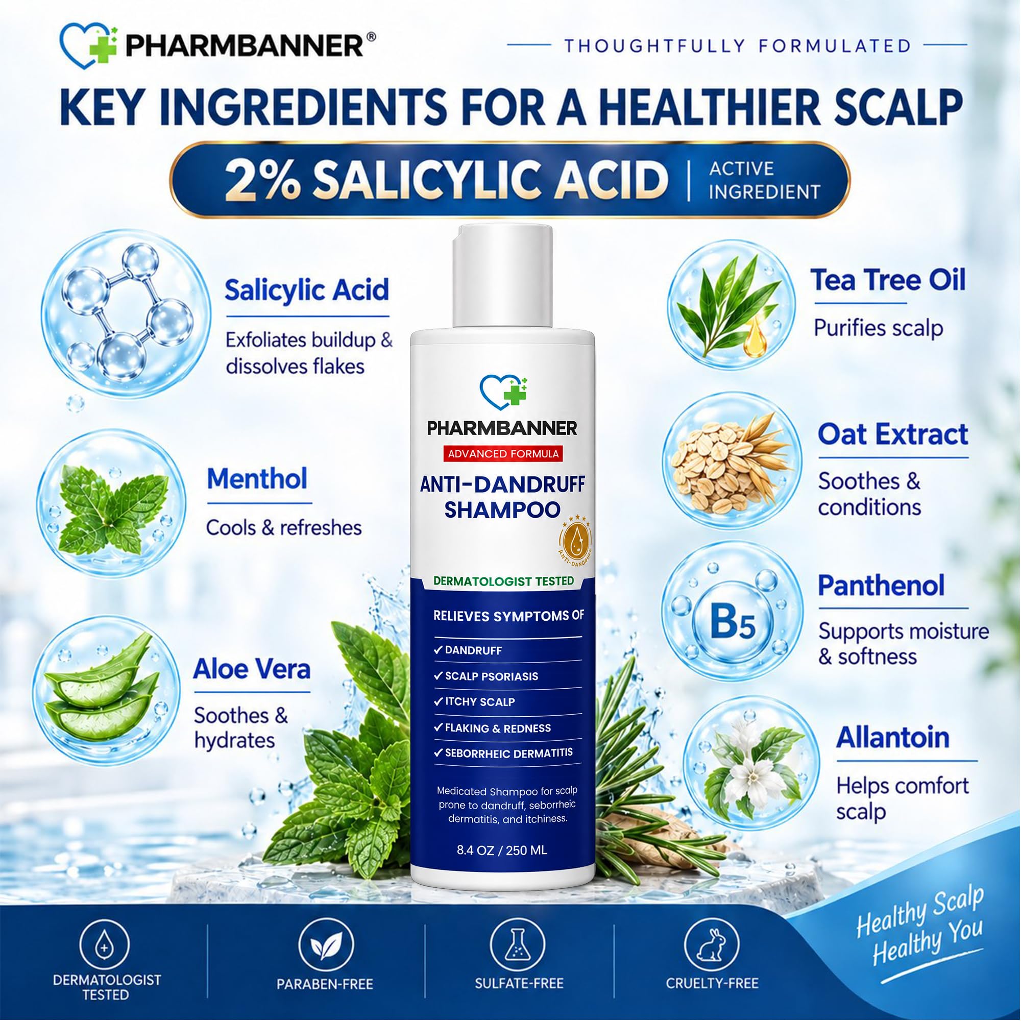 PHARMBANNER Anti-Fungal Shampoo for Folliculitis, Seborrheic Dermatitis, Scalp Psoriasis