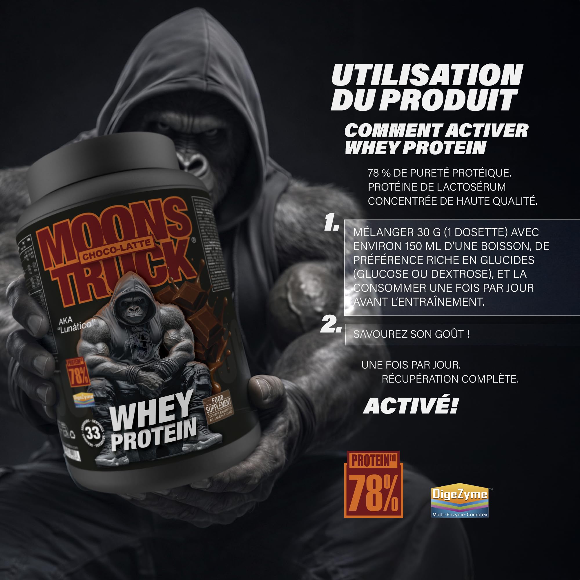 MOONSTRUCK Whey Protéine avec DigeZyme® Cookies & Dream 1kg – Whey Protéine 78% Pureté, 24g de Protéines par Portion, pour la Prise de Masse Musculaire & la Récupération