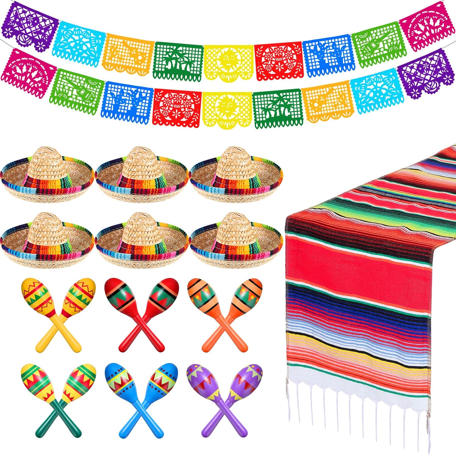 Civaner 14 Pieces Mexican Decorations Set Include Mini Wooden Fiesta Maracas