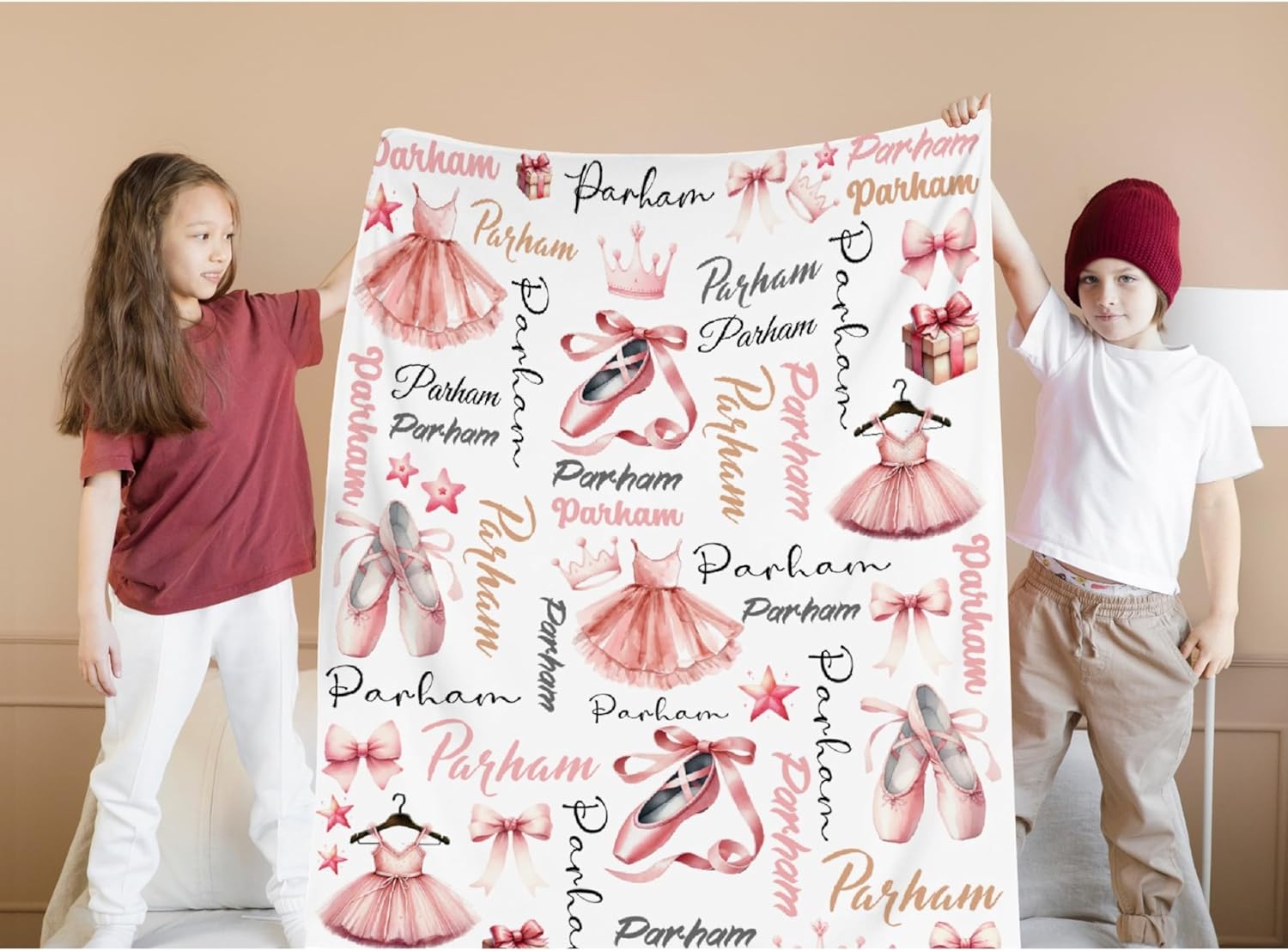 Personalized Ballet Shoes Blanket for Girls - Custom Toddler Pink Ballet Dance Skirt Gifts for Women Ballerina Dance Lover Teens Adult - 60"x80" Cute Soft Throw Sheets Decor for Nap Couch Sofa Bed