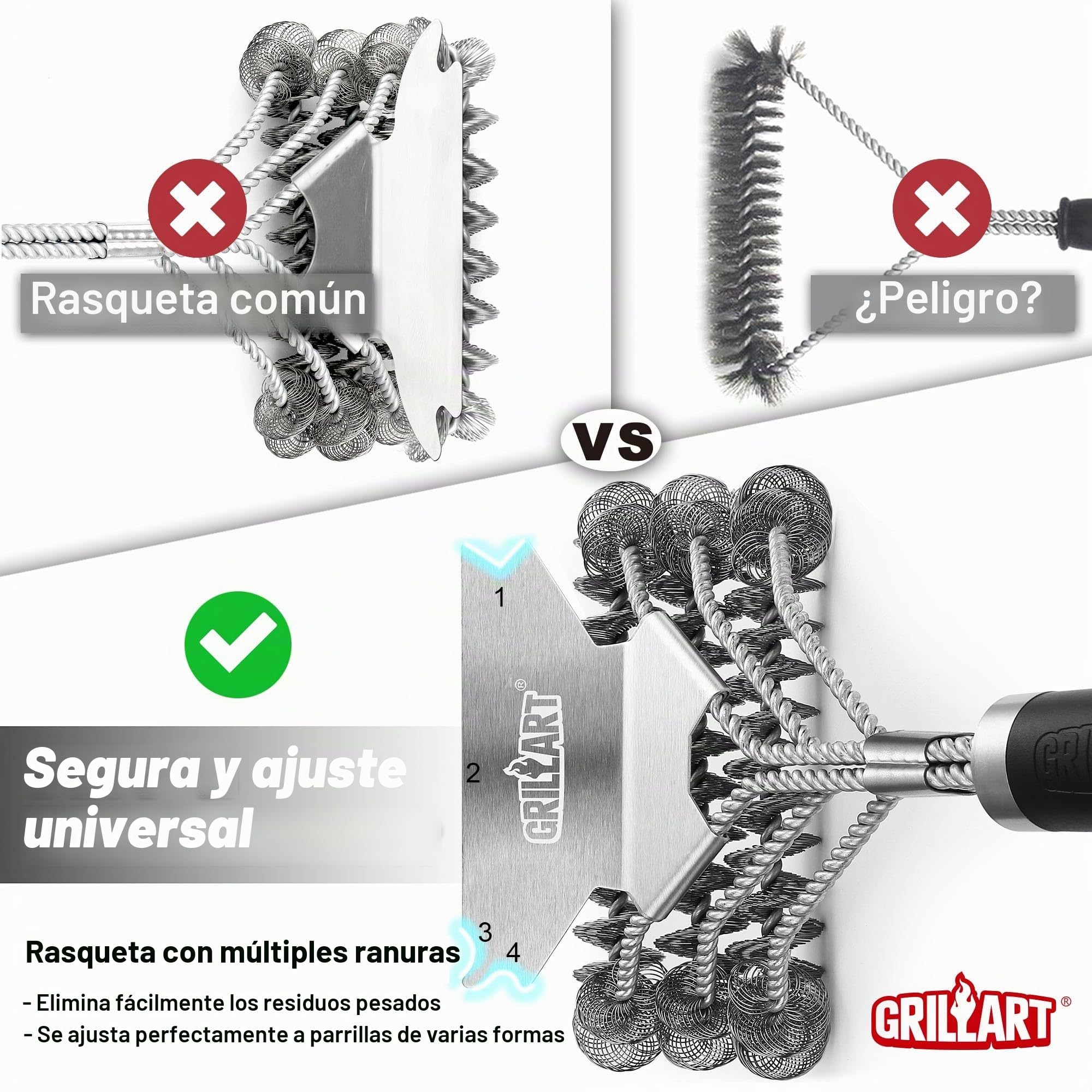 Cepillo de parrilla y raspador sin cerdas – seguro para barbacoa mejor calificado Limpiador inoxidable 45,72 cm Accesorios seguros porcelana/gas Weber/parrilla carbón Regalos los amantes la