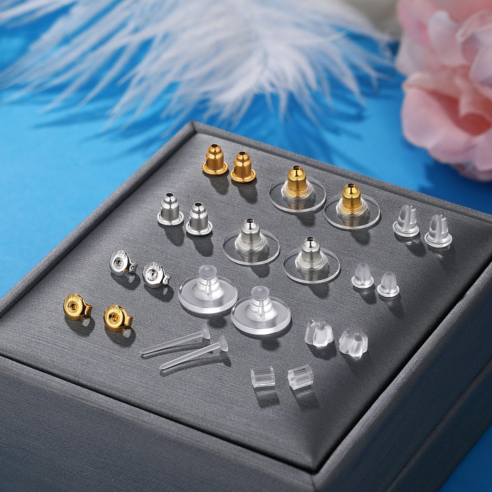12 Styles 600 Pcs Earring Backs for Studs, Clear Plastic Earrings Hypoallergenic Metal Rubber Silicone Earring Backs Bullet Clutch Stoppers Replacement Kits for Fish Hook Earring Studs Hoops