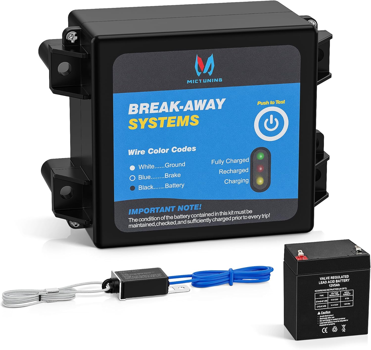 MICTUNING Trailer Brakes Breakaway Kit with Charger, LED