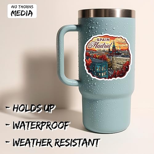 Miniatura 2 de Adhesivo de Madrid para camping de España, vintage, vinilo pequeño impermeable para botella de agua, taza, libro de pasaportes, cuaderno de