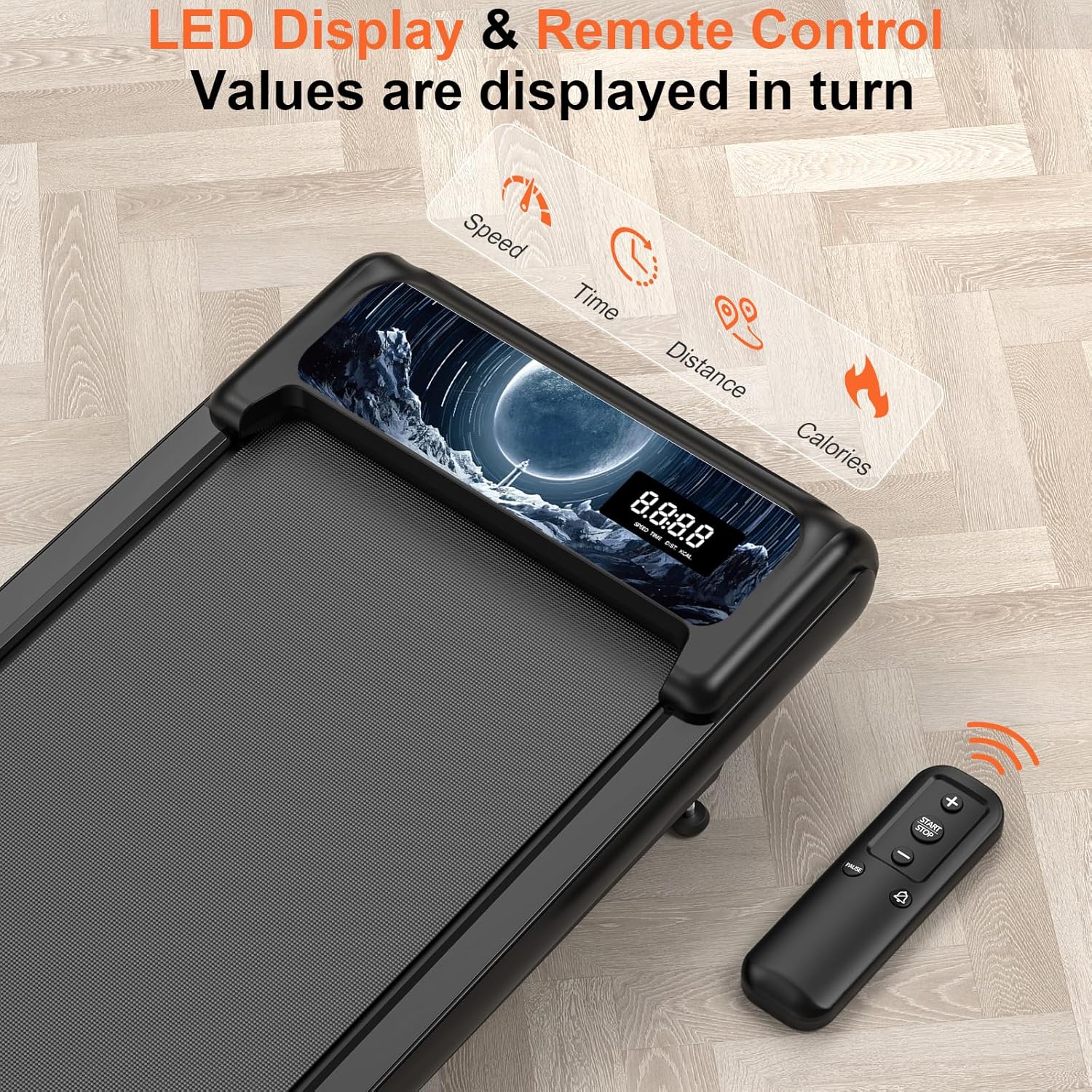 Walking Treadmill Pad with Incline - Portable Under Desk Treadmill, Walking Mat Pad with Handle Bar, 2.5HP Low Noise, 2 in 1 Treadmills for Home Office, Remote Control with LED image 5