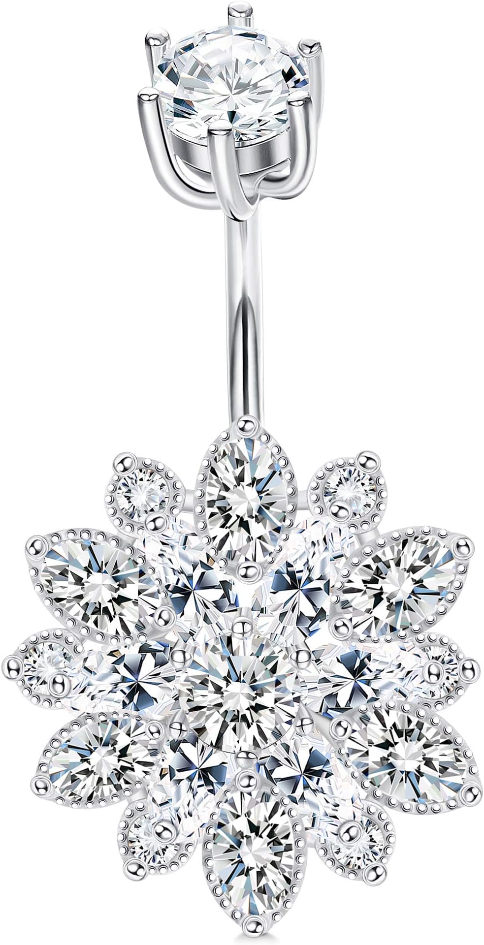 Sllaiss 14G Sterling Silver Flower Belly Button Rings Navel Rings For Women Navel Piercing Jewelry Belly Piercing Cubic Zirconia Belly Rings For Women