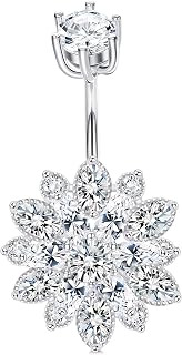 14G Sterling Silver Flower Belly Button Rings Navel Rings For Women Navel Piercing Jewelry Belly Piercing Cubic Zirconia Belly Rings For Women