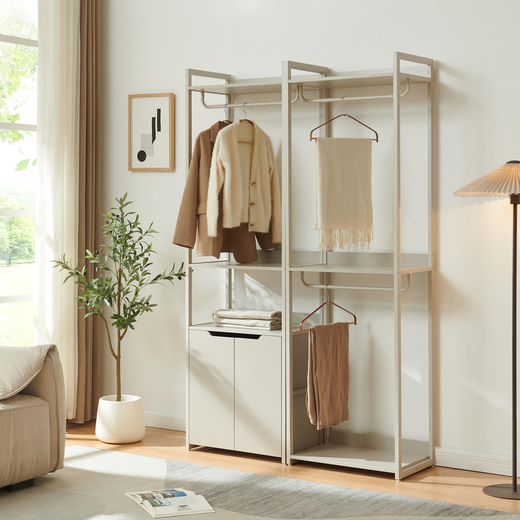 [en.casa] Perchero Burro Jässaatka de Estructura Metálica con 2 Barras y 3 Estantes Diseño Moderno Burro Ropa con Compartimentos para Entrada Dormitorio 200 x 61 x 40 cm - Gris