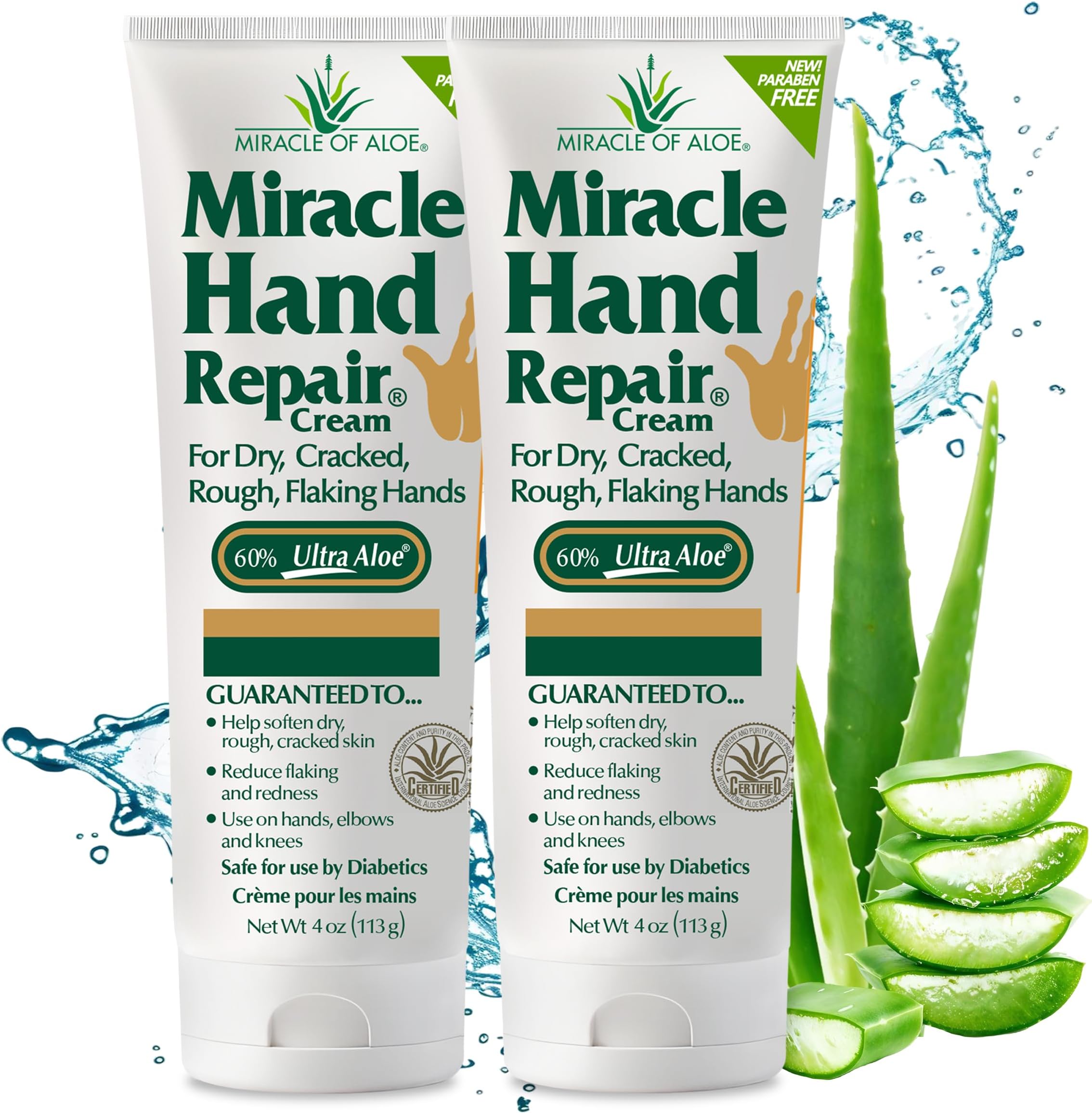 Miracle Hand Repair Cream for Dry Cracked Hands 4 oz Best Healing Hand Cream with 60% Aloe Vera - Non-Greasy Moisturizer for Working Hands - Fast Absorbing Lotion for Extremely Dry Skin (2-Pack)
