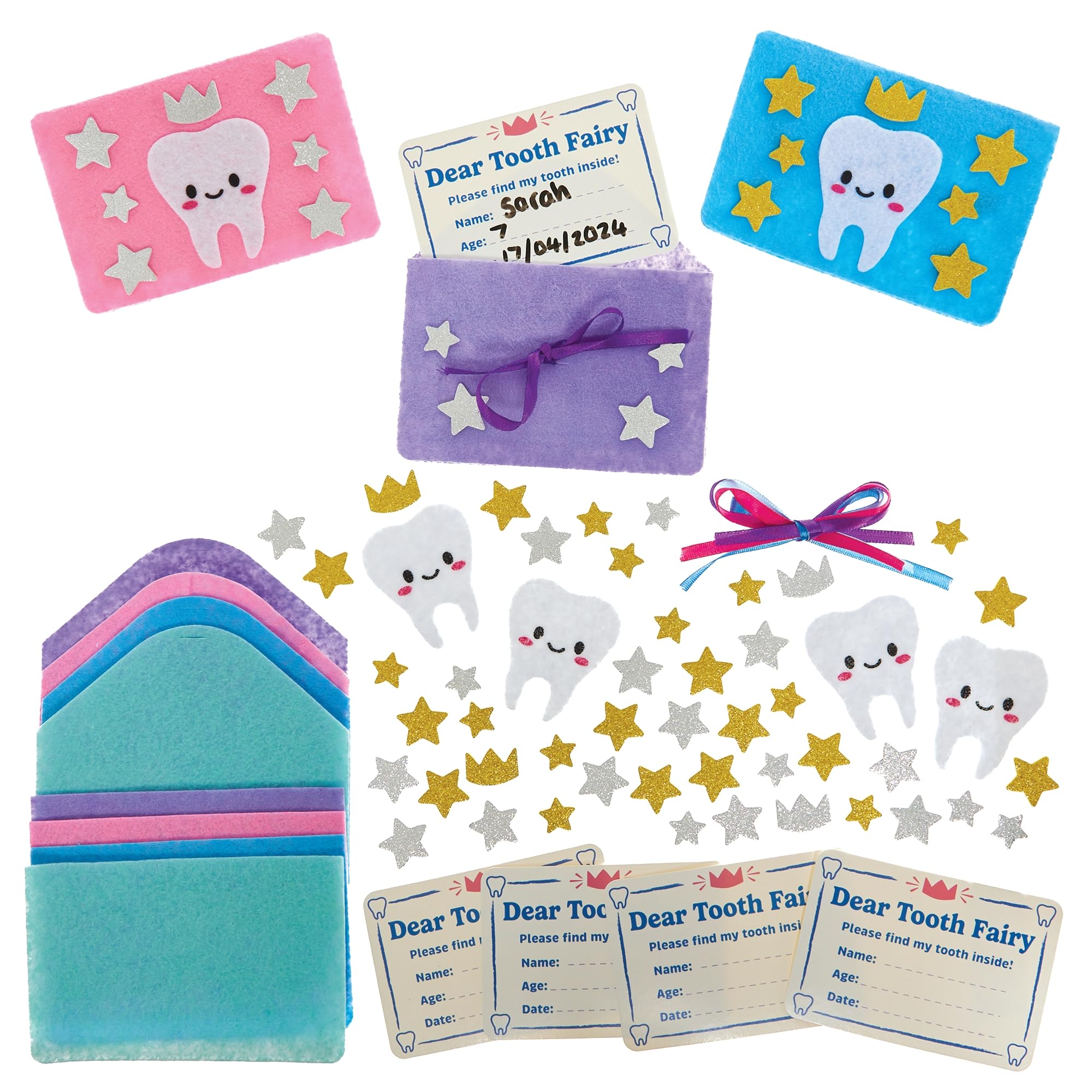 Baker Ross FN547 Tooth Fairy Note & Pouch Kits - Pack of 4, Arts and Crafts Kits for Kids