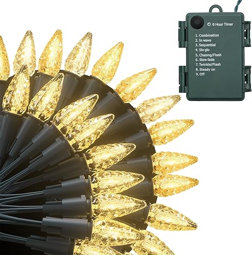 Miniatura 10 de mollie Guirnalda de luces de Navidad con 50 luces LED de 17 pies, 8 modos de luces LED, funciona con pilas, impermeable, Navidad con cable verde
