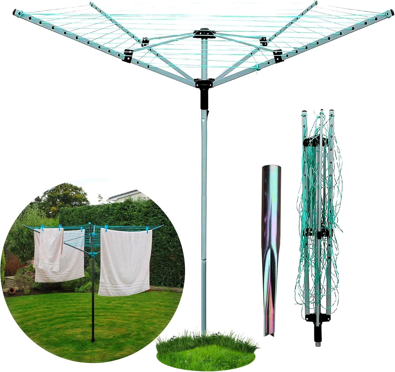 Garden Rotary Clothes Dryer 50M Washing Line Airer 4 Arm Folding