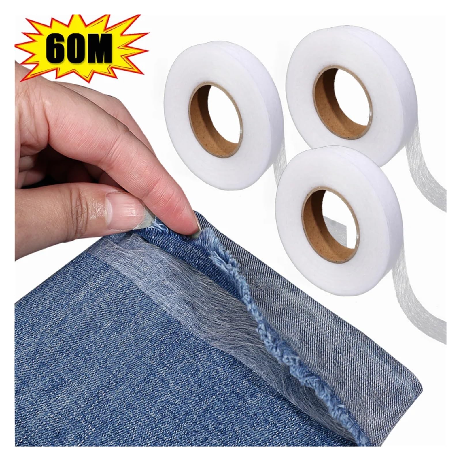 Säumband Bügelband zum Bügeln, 60 m selbstklebendes Hosenkanten-Kürzungsklebeband for DIY Jean-Kleidung, Längenverkürzungswerkzeuge, Haushalts-Nähzubehör, Saumband(2cmx60m)