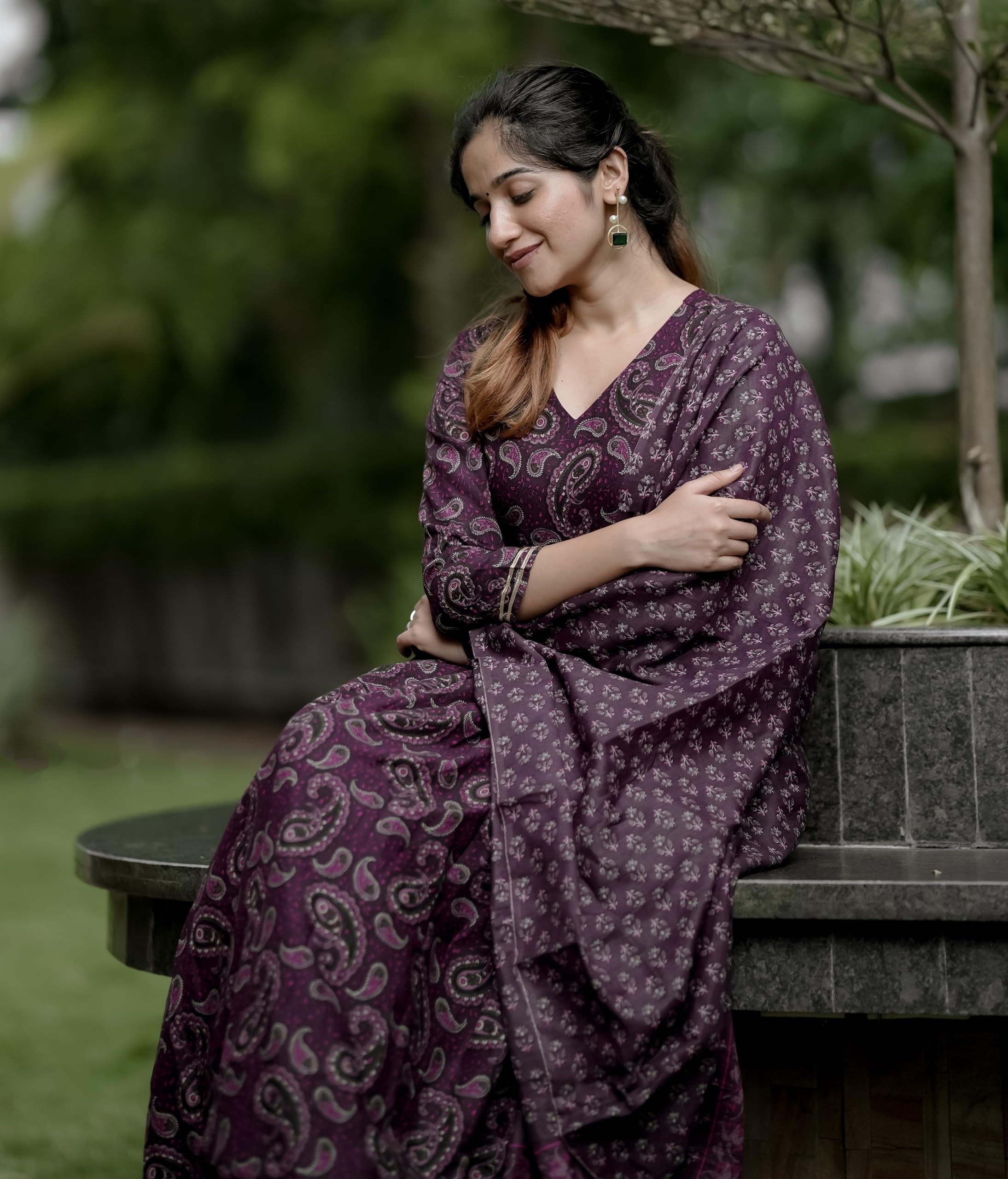 Nermosa Women Printed Anarkali Kurta Pant With Dupatta (In, Alpha, L, Maroon)