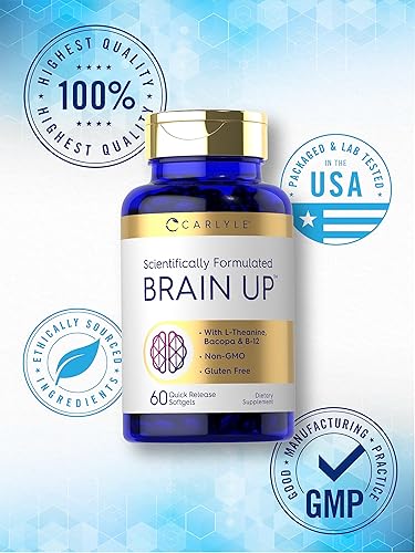 Miniatura 5 de Carlyle Brain Up Suplemento  60 cápsulas blandas  con L-teanina, Bacopa y B-12  Sin OMG, sin gluten