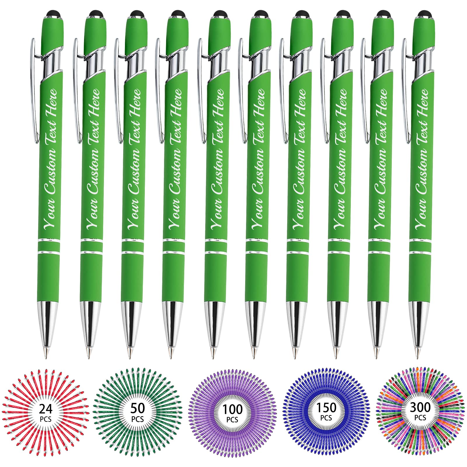 Hapelf Up to 500 Bulk Custom Pens Personalised Engraved Laser Ballpoint Promotional Pens with Names Stylus Tip Retractable Black Ink Pen for Women Men Wedding Christmas 150 Pcs