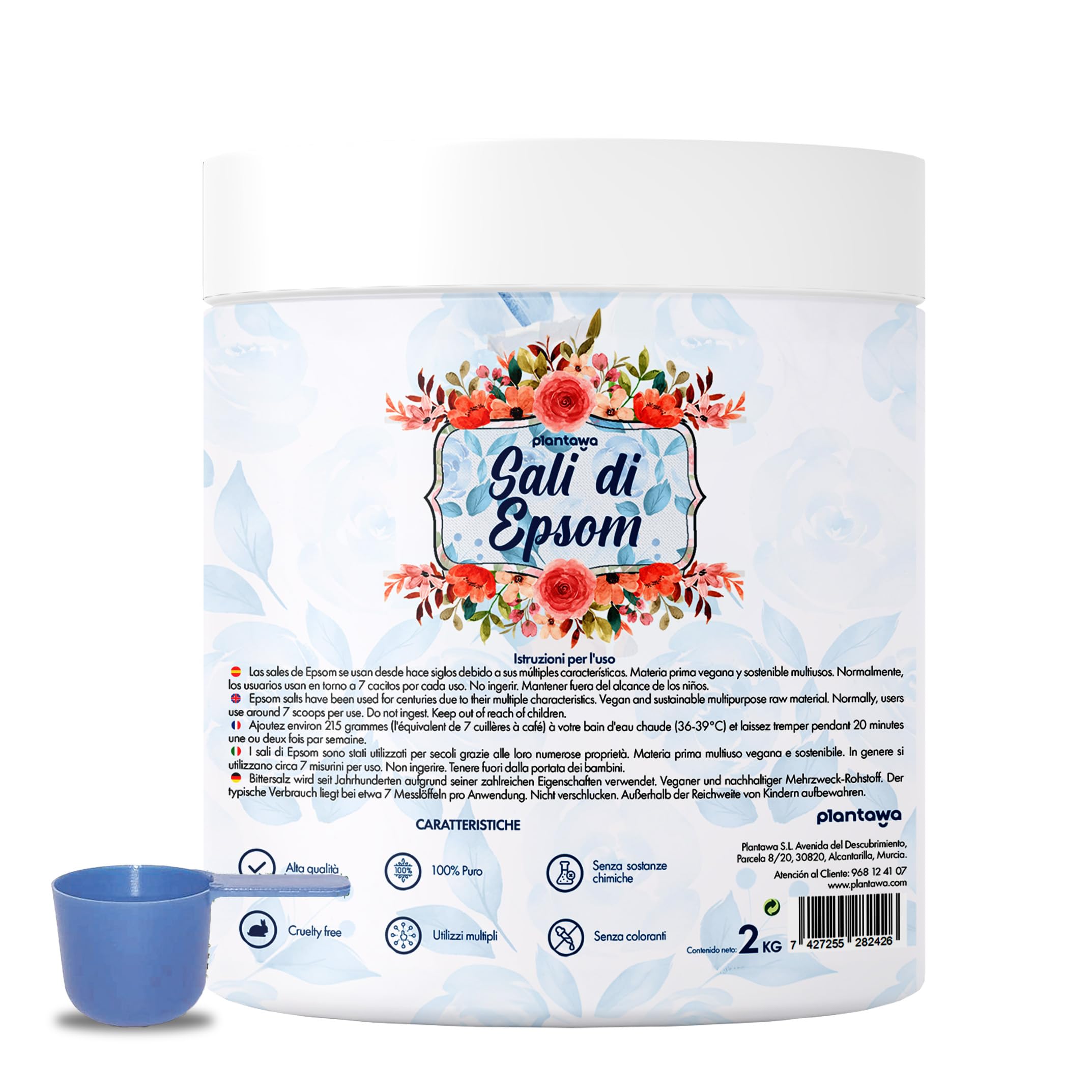 PLANTAWA Sale di Epsom 2kg | Sali da Bagno Rilassanti con Solfato di Magnesio Puro | Relax Muscolare, Cura della Pelle e Benessere Naturale | Bagno Rilassante e Schiumoso | Senza Tossine e Additivi
