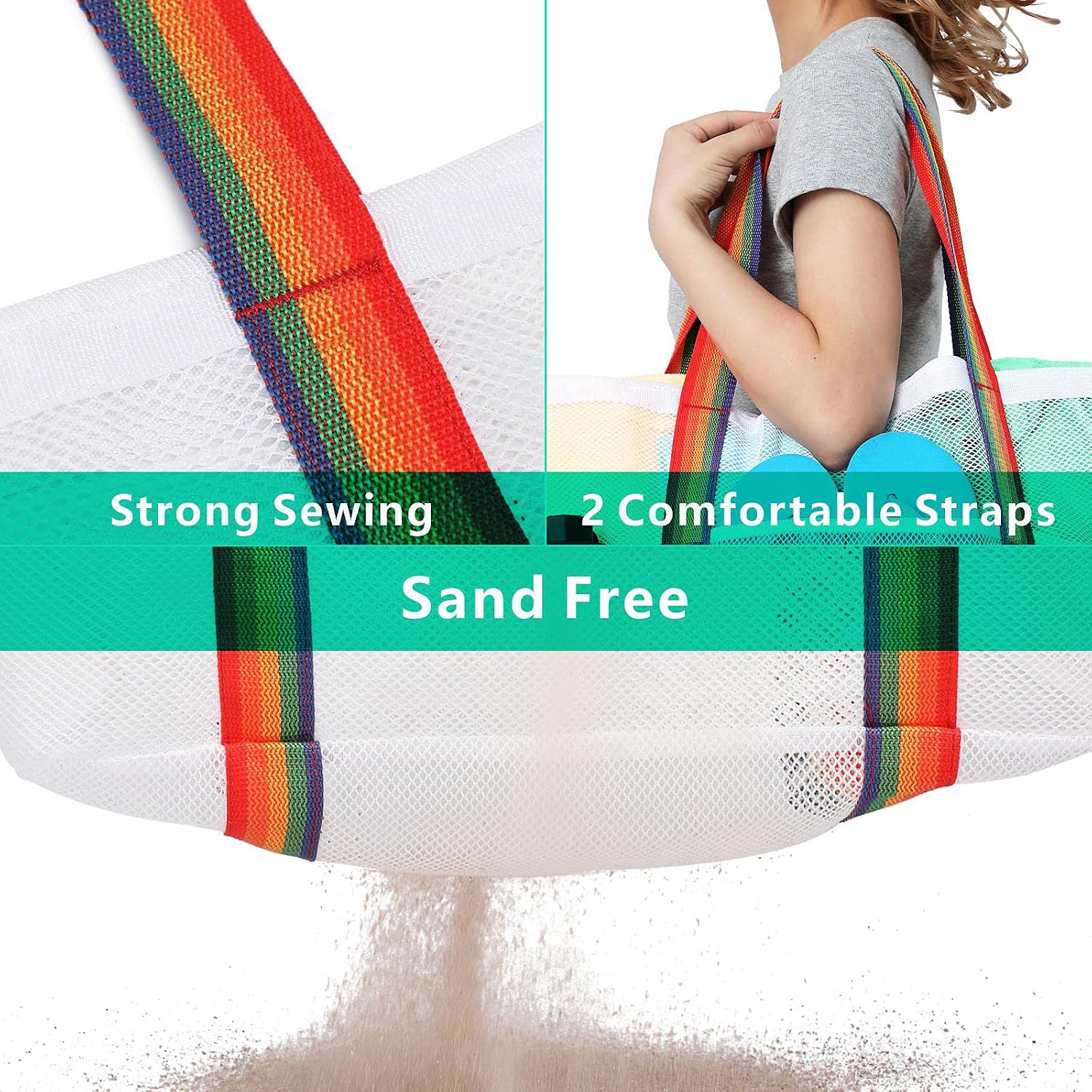 Cambond Beach Bag, Mesh Beach Bag Oversized Beach Tote Bag with 9 Pockets Beach Toy Bag