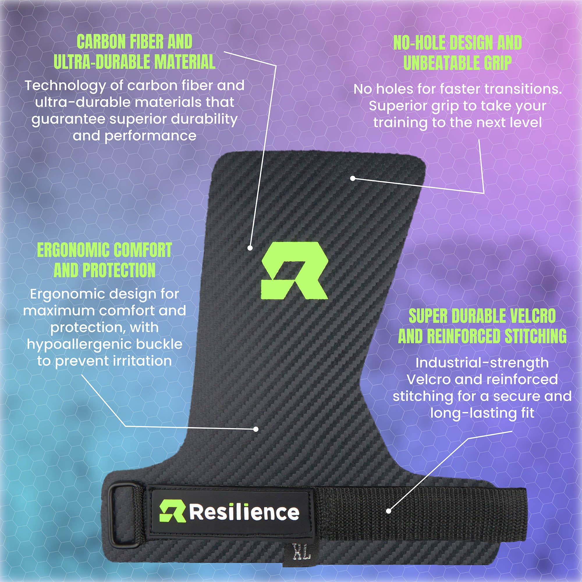 RESILIENCE CALLERAS para Crossfit,Gimnasio Y Calistenia - Grips con Almohadilla Extra, Protección Antidesgarros y Ampollas, Ideales para Halterofilia, Calistenia y Ejercicios de Fuerza (Large)