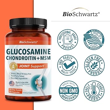 Glucosamine Chondroitin MSM Joint Support Supplement - Collagen Peptides, Turmeric and Ginger, Hyaluronic Acid, Glucosamine Chondroitin Sulfate for Joint Comfort - Gluten Free, Non GMO, 90 Capsules