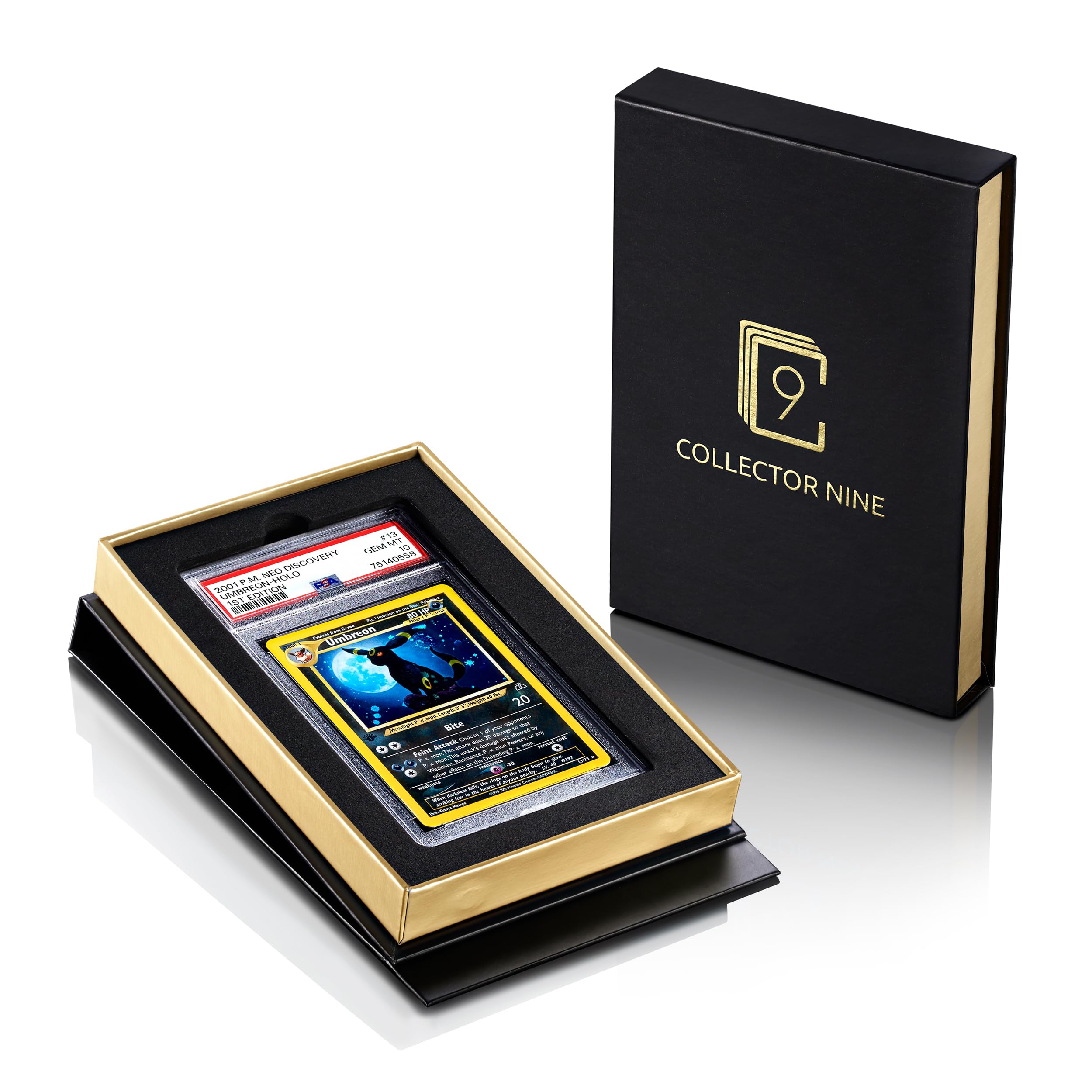 Collector Nine PSA/CGC ディスプレイギフトケース マグネットフリップ | グレードカードストレージスラブ配送ボックスホルダー(ゴールド、PSA/CGC 3個パック)