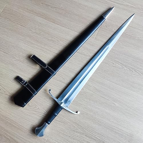 Miniatura 6 de Espada medieval de caballero de acero con resorte de espiga completa con vaina y mango de diamante para uso al aire libre, práctica, colección, 39.8