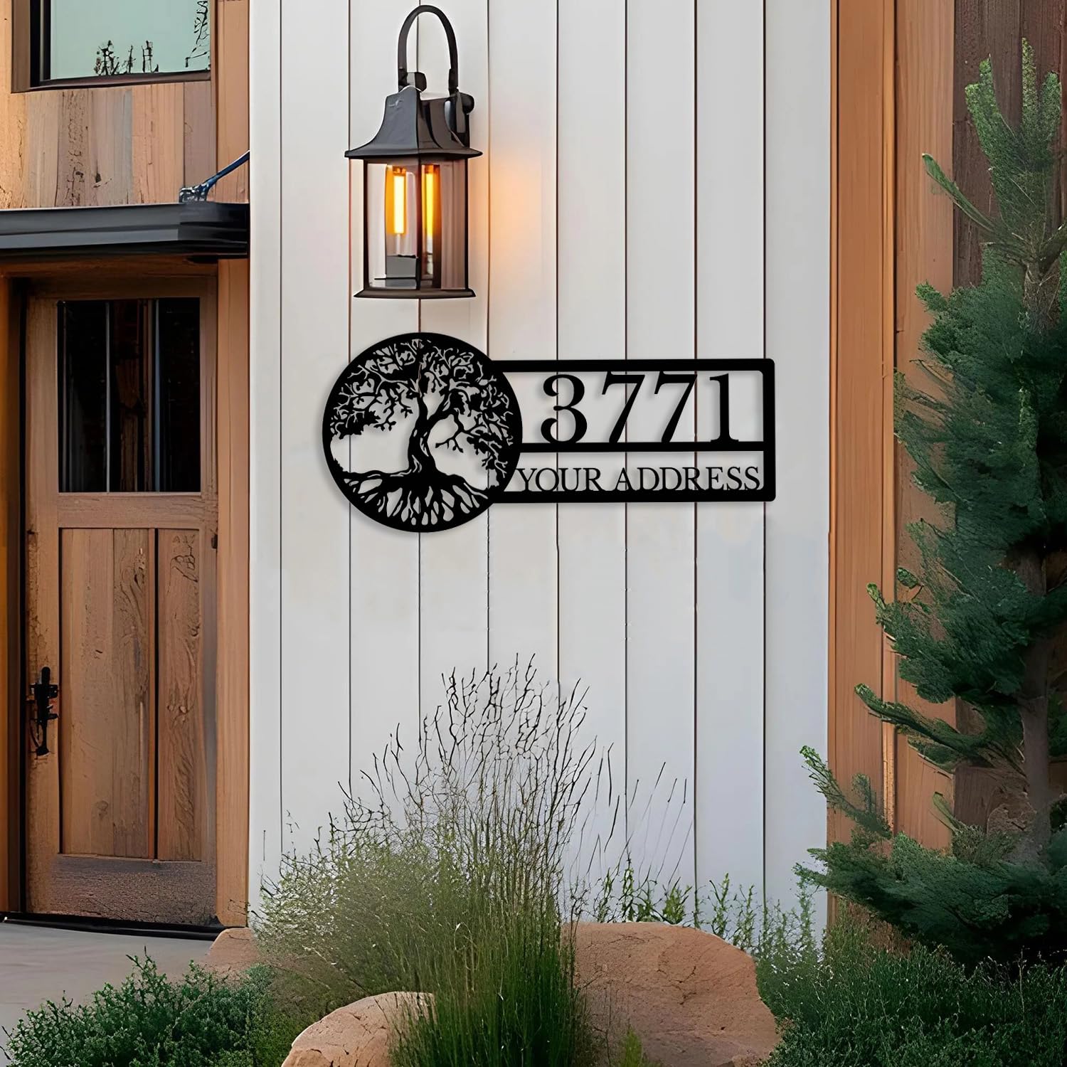 Custom Tree of Life Home Number Address Sign, Metal Tree Address Sign, Lake House/Shop Decor,Nature Outdoor Porch Hanging Address Plaque (Style-A)