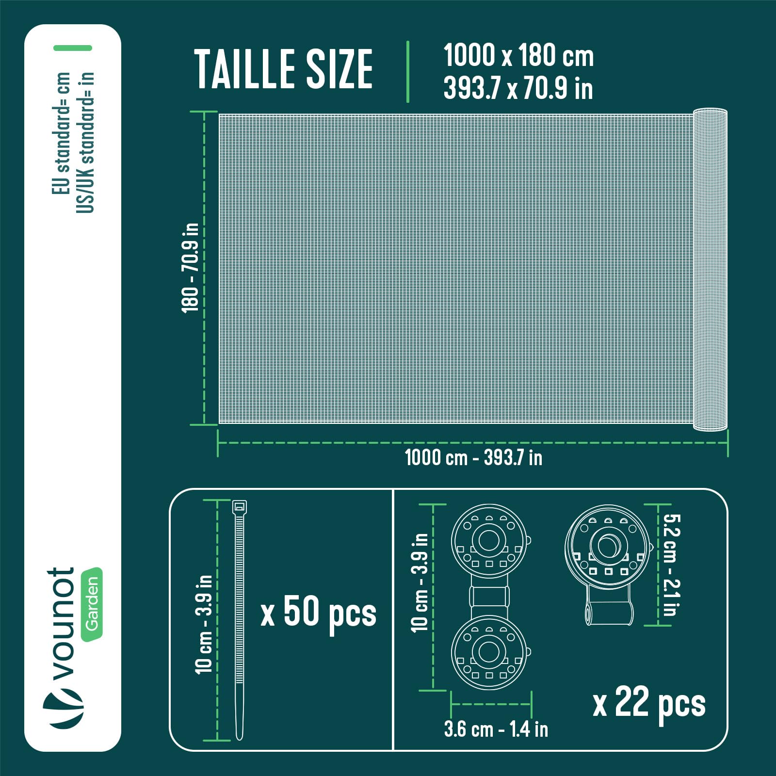 VOUNOT Siatka maskująca 1,8 x 10 m, siatka zacieniająca HDPE, 75% zacienienia odporna na działanie promieni UV, odporna na rozdarcie, ogrodzenie z otworami i opaskami kablowymi, antracyt