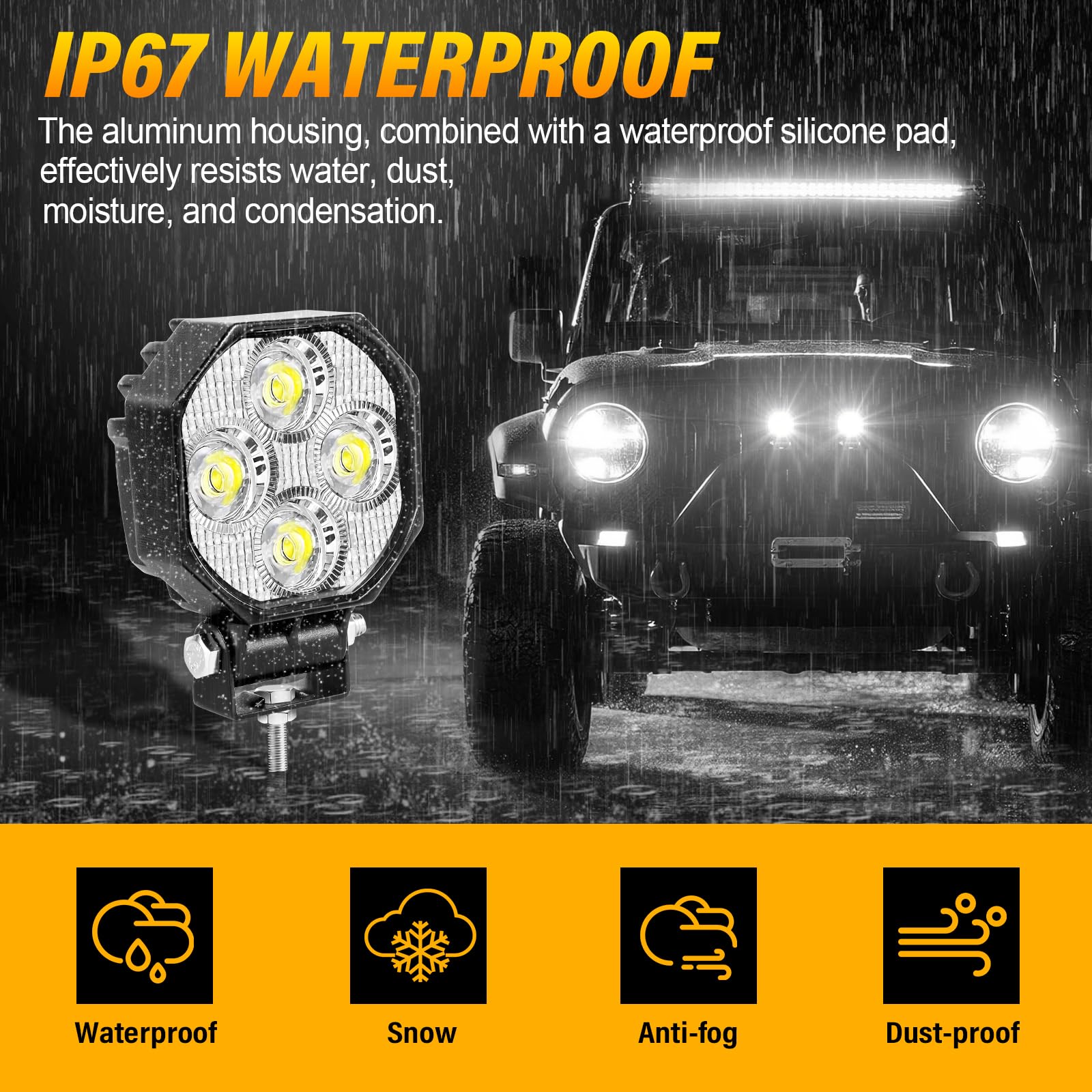 SKYWORLD 2 Pcs Mini Led Work Light, 2.8 inch 16W Spot Beam 12V 24V Outdoor Driving Lights Lamp for Car Off road Truck 4x4 SUV ATV Tractors Excavator Boat Motorbike Dirtbike, 6000K White, Fog Lamp