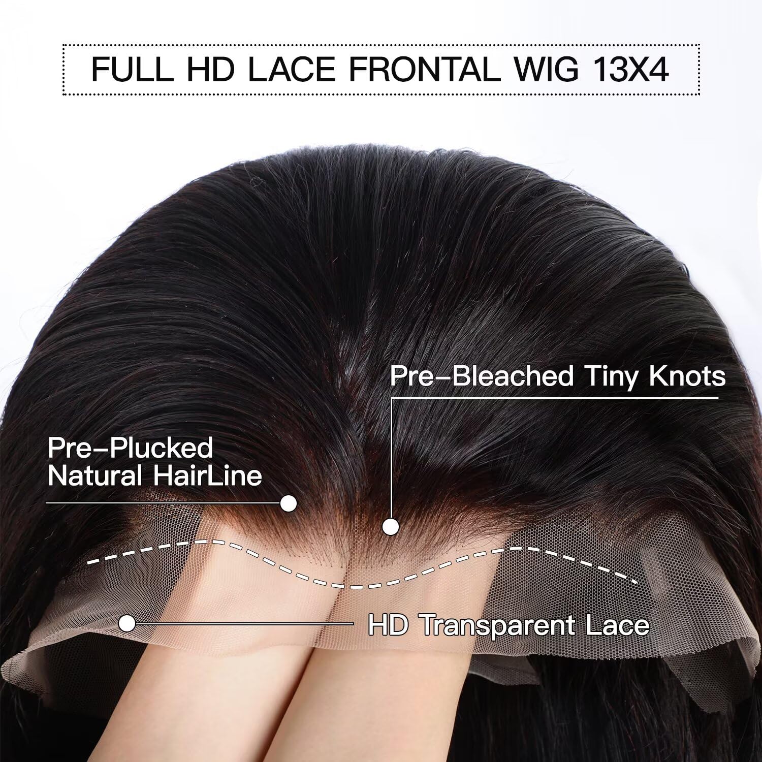 Iwish 13x4 Bone Straight Lace Front Wigs Human Hair 26Inch Silky Straight HD Transparent Lace Frontal Wigs 200% Density Virgin 12A Brazilian Human Hair Pre Plucked Natural Black - Image 4